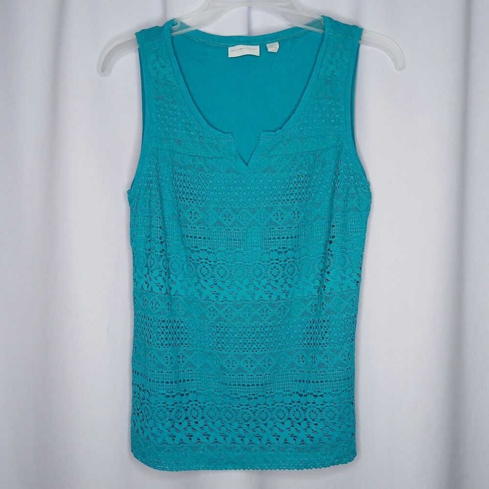 New York & Company NY&Co Tank Top Lace Slveless Blouse Rayon Stretch Womens XS